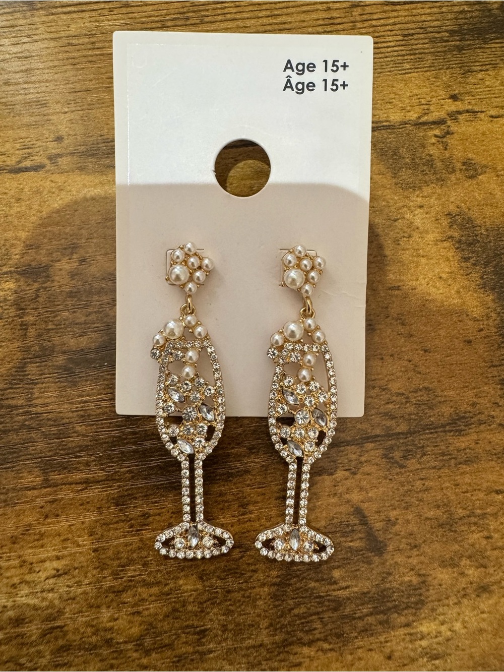 GAP Gold-Tone Pearl & Crystal Champagne Glass Drop Earrings